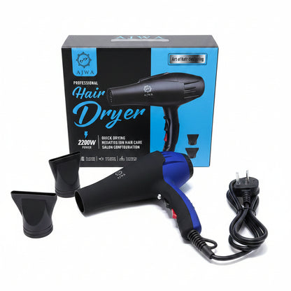 AJWA Professional Hair Dryer Set – 2200W High Power, Negative Ion Hair Care, Includes 2 Nozzle