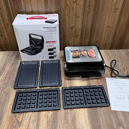 MPM MOP-70M 3-in-1 Sandwich Toaster, Grill & Waffle Maker (Complete Set)