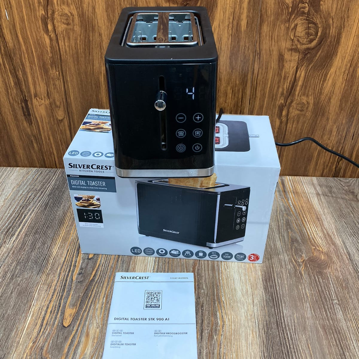 SilverCrest Digital Toaster 900W – 2-Slice Stainless Steel Smart Toaster with LED Display Touch Control Panel (Black