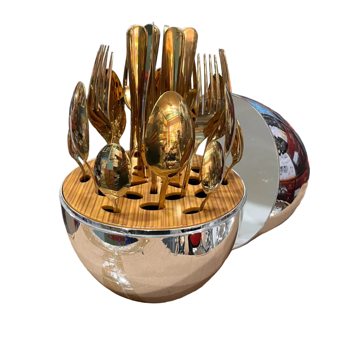 Falari 24-Piece Silver Stainless Steel Cutlery Set with Egg-Shaped Holder