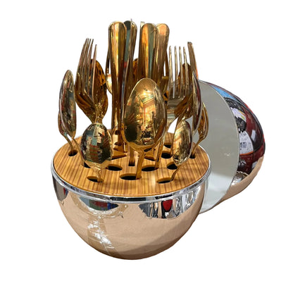 Falari 24-Piece Silver Stainless Steel Cutlery Set with Egg-Shaped Holder