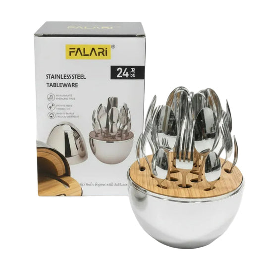 Falari 24-Piece Silver Stainless Steel Cutlery Set with Egg-Shaped Holder