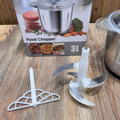 Silver Crest 4-in-1 Electric Food Chopper & Meat Grinder with 3L Stainless Steel Bow
