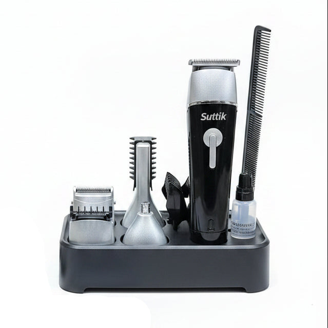 Suttik Cordless Multi-Functional Hair Trimmer – Rechargeable 5-in-1 Grooming Set with Storage Base