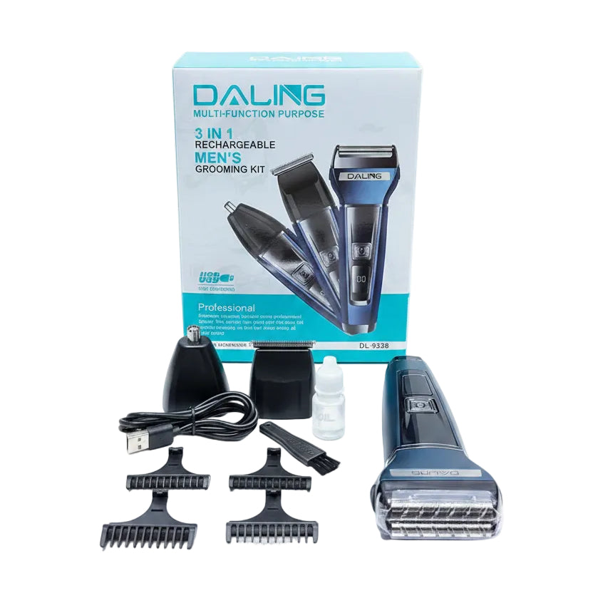 Daling 3-in-1 Rechargeable Men's Grooming Kit - Professional Electric Shaver, Hair Clipper & Nose Trimmer Set (Model DL-9238)