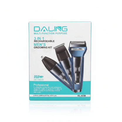 Daling 3-in-1 Rechargeable Men's Grooming Kit - Professional Electric Shaver, Hair Clipper & Nose Trimmer Set (Model DL-9238)