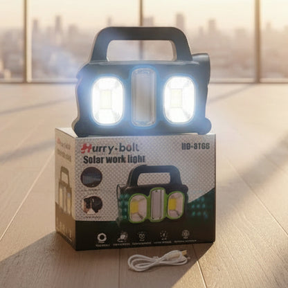 Hurry Bolt HB-6168 Solar Work Light | Rechargeable Emergency LED Lantern with Built-in Battery & USB Charging