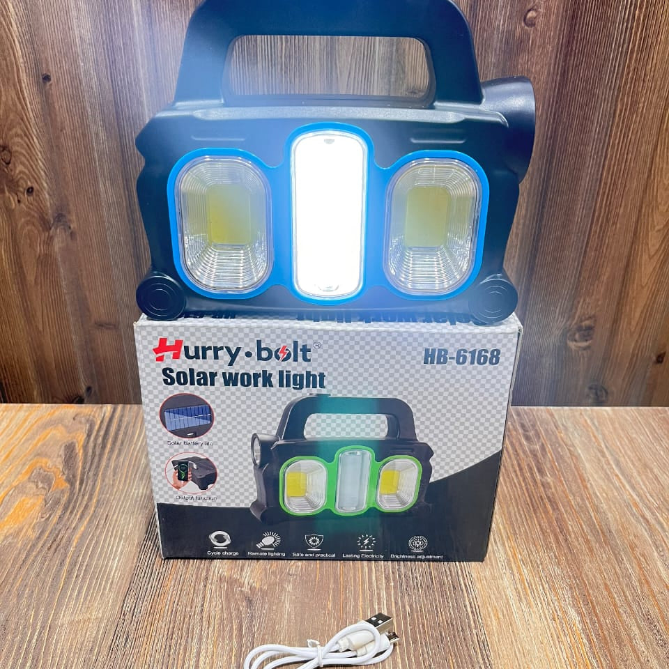 Hurry Bolt HB-6168 Solar Work Light | Rechargeable Emergency LED Lantern with Built-in Battery & USB Charging