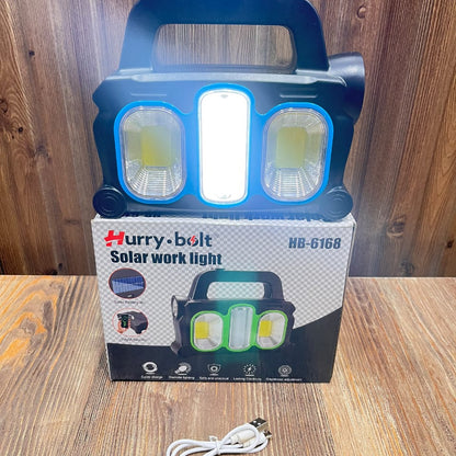 Hurry Bolt HB-6168 Solar Work Light | Rechargeable Emergency LED Lantern with Built-in Battery & USB Charging