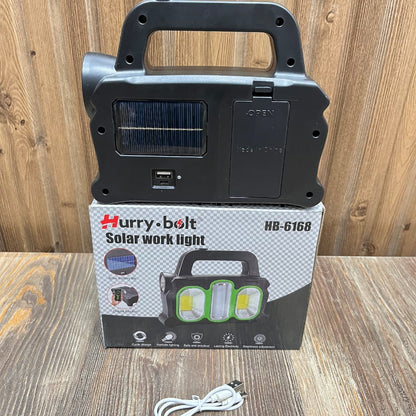 Hurry Bolt HB-6168 Solar Work Light | Rechargeable Emergency LED Lantern with Built-in Battery & USB Charging