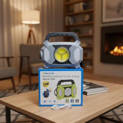 HelloCloud 20W Multifunctional Solar Lamp & Portable Power Bank - Rechargeable LED Emergency Work Ligh