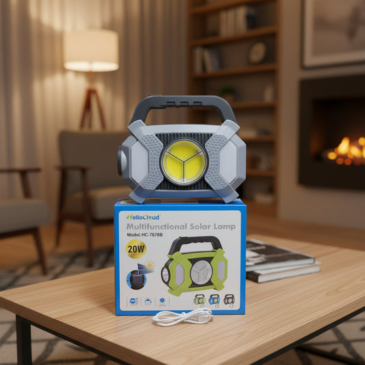 HelloCloud 20W Multifunctional Solar Lamp & Portable Power Bank - Rechargeable LED Emergency Work Ligh
