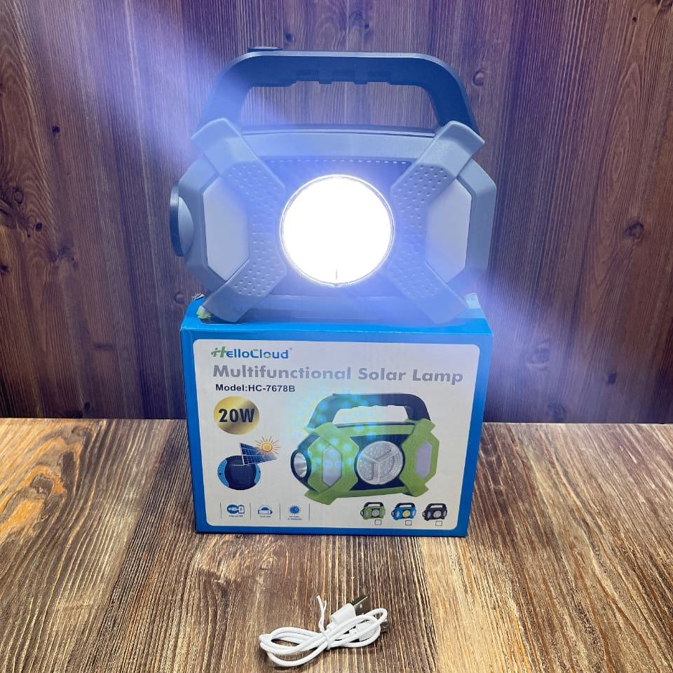 HelloCloud 20W Multifunctional Solar Lamp & Portable Power Bank - Rechargeable LED Emergency Work Ligh