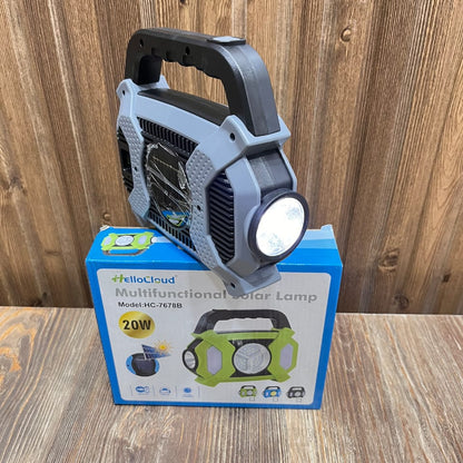 HelloCloud 20W Multifunctional Solar Lamp & Portable Power Bank - Rechargeable LED Emergency Work Ligh