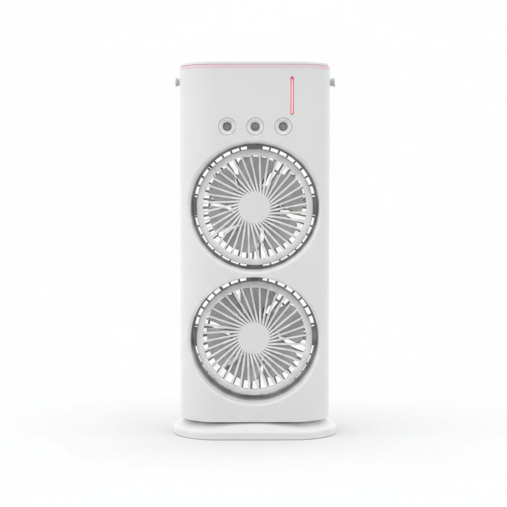 Portable Double-Ended Spray Fan – 3-in-1 Dual Blade Misting Air Cooler & Humidifier with LED Light