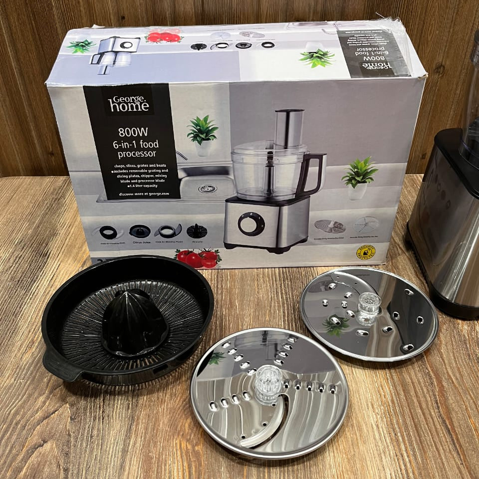 George Home 800W 6-in-1 Food Processor with Chopper, Slicer, Grater & Citrus Juicer – 1.6L Bowl