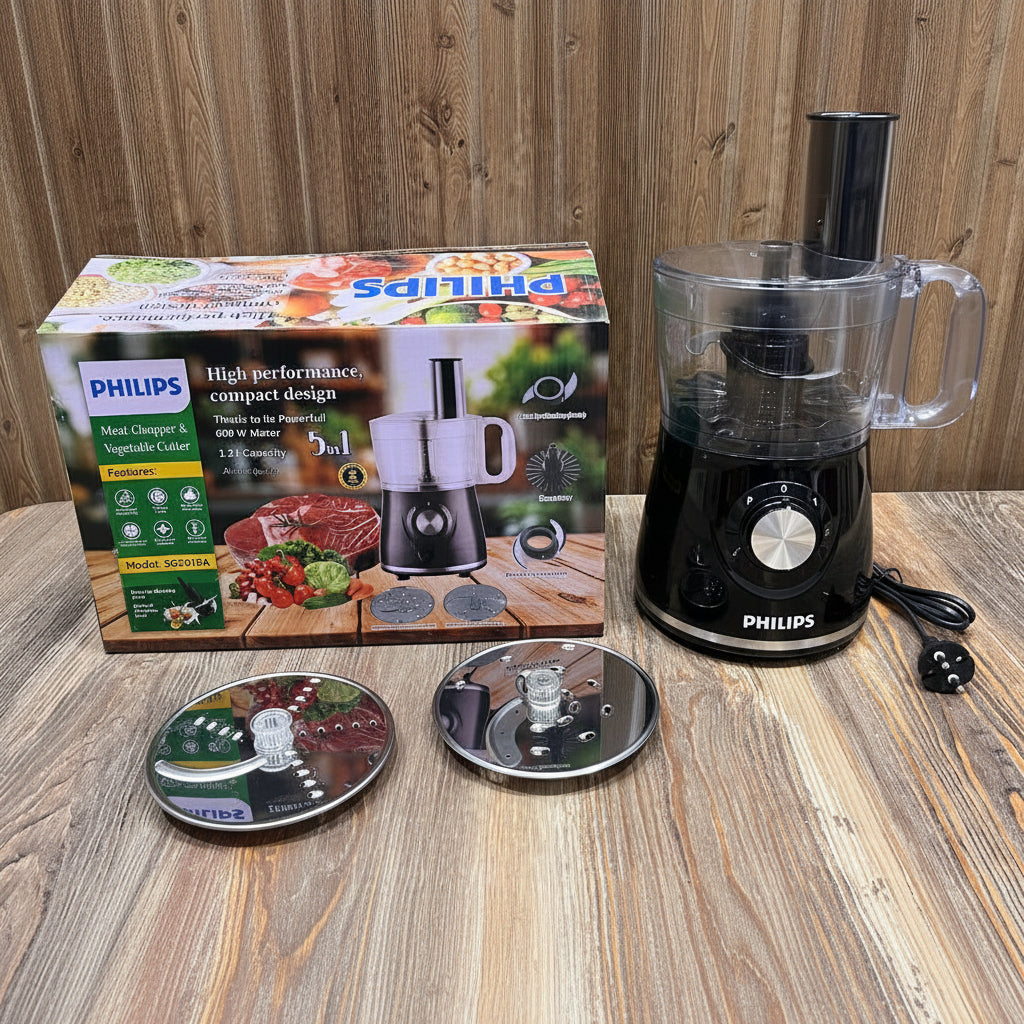 Philips 600W 5-in-1 Meat Chopper & Vegetable Cutter – Compact Food Processor, 1.2L Capacity (SG2019A)