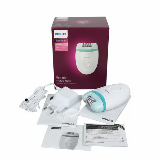 Philips Satinelle Essential Epilator (BRE224) – Compact Corded Epilator, Smooth Skin for Weeks