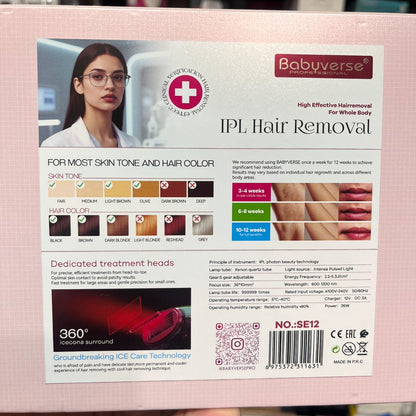 Babyverse Professional IPL Hair Removal Device SE12 – Painless 999999 Flashes with Ice Cooling Technology