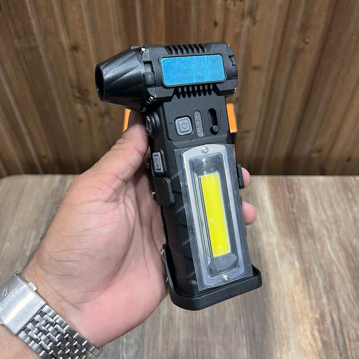 Multifunctional Rechargeable Fan Light F020 – Emergency Torch with COB Warning Light