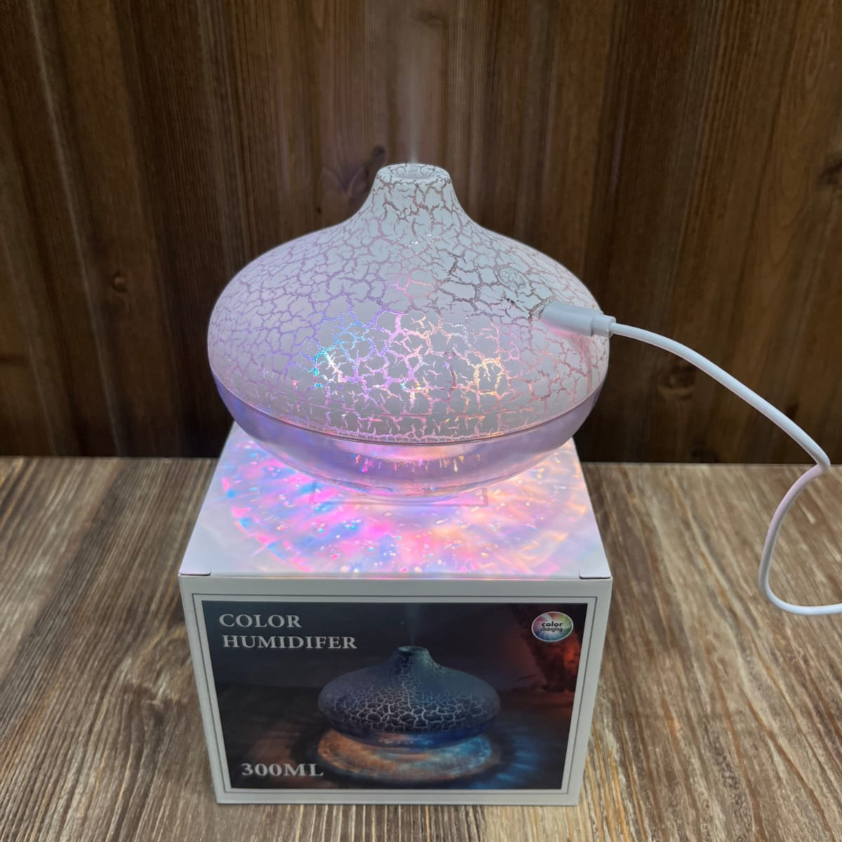 3D Flame Crack Design Aroma Humidifier 300ML – Color Changing Night Light