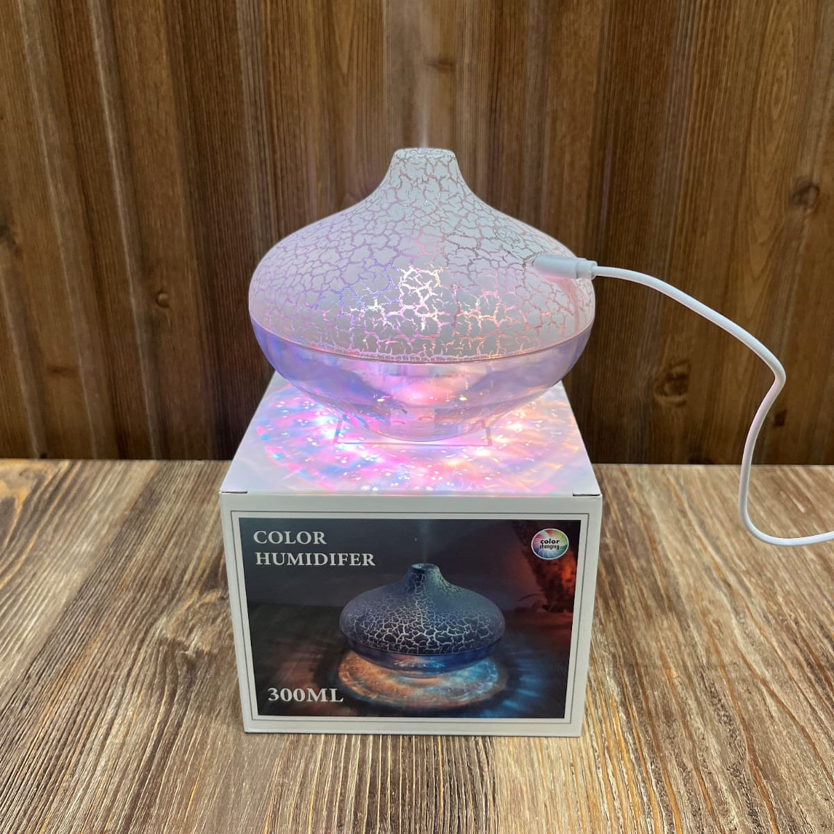 3D Flame Crack Design Aroma Humidifier 300ML – Color Changing Night Light