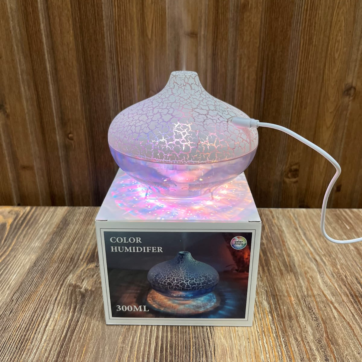 3D Flame Crack Design Aroma Humidifier 300ML – Color Changing Night Light