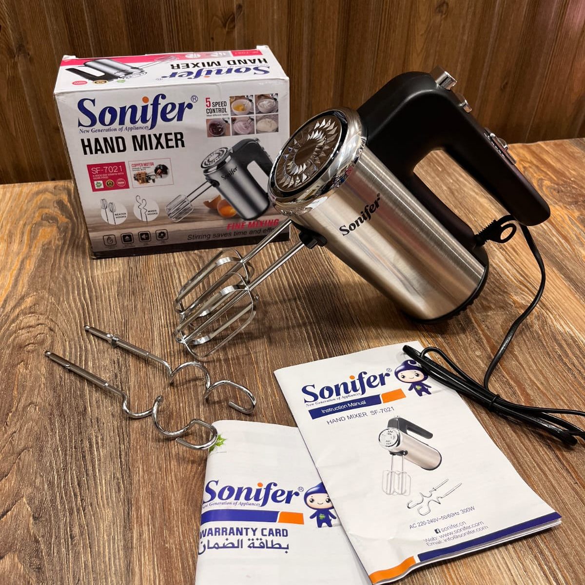 Sonifer Electric Hand Mixer SF-7021 – 5 Speed Control with Copper Motor
