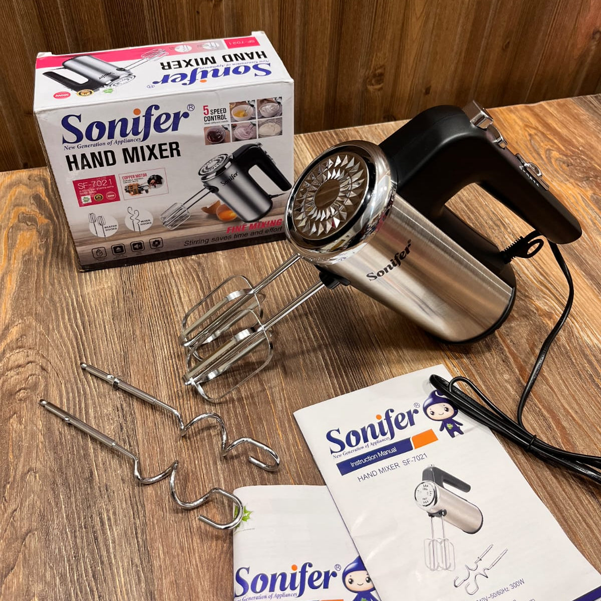 Sonifer Electric Hand Mixer SF-7021 – 5 Speed Control with Copper Motor