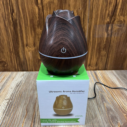 Rose Shaped Ultrasonic Aroma Humidifier – 200ML with 7-Color Changing LED Light
