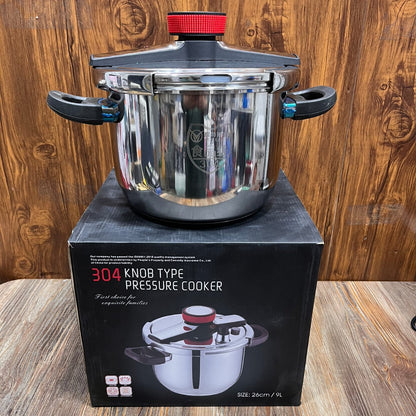 9L (26cm) Stainless Steel 304 Knob Type Pressure Cooker | Explosion Proof