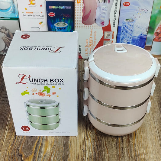 Imported Three Layer Stainless Steel Lunch Box 2.1L – Leak-Proof Insulated Tiffin Set