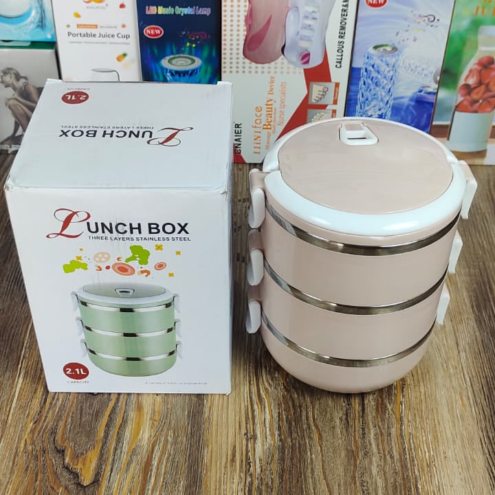 Imported Three Layer Stainless Steel Lunch Box 2.1L – Leak-Proof Insulated Tiffin Set