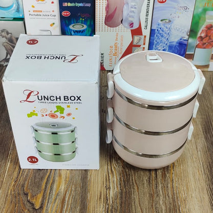 Imported Three Layer Stainless Steel Lunch Box 2.1L – Leak-Proof Insulated Tiffin Set