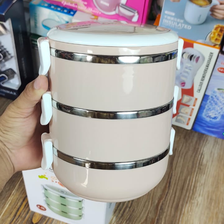 Imported Three Layer Stainless Steel Lunch Box 2.1L – Leak-Proof Insulated Tiffin Set