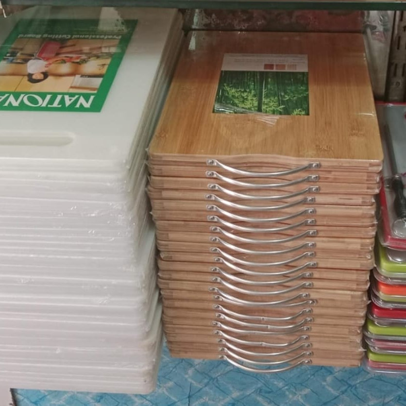 Premium Bamboo Wooden Cutting Board with Stainless Steel Carry Handle