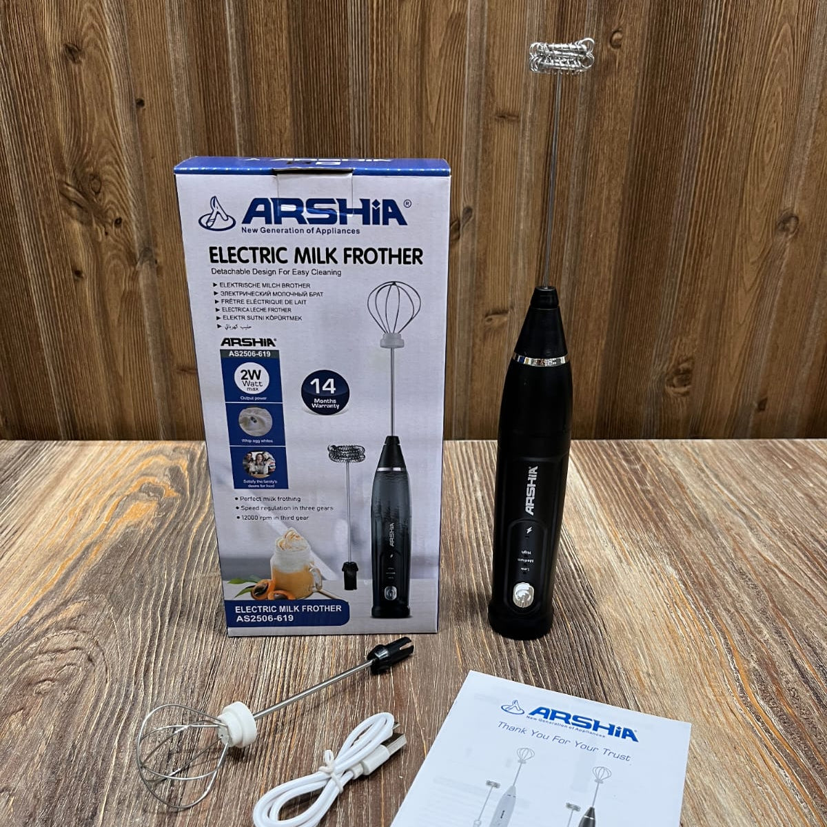 Arshia Electric Milk Frother AS2506-619 – Rechargeable Handheld Whisk