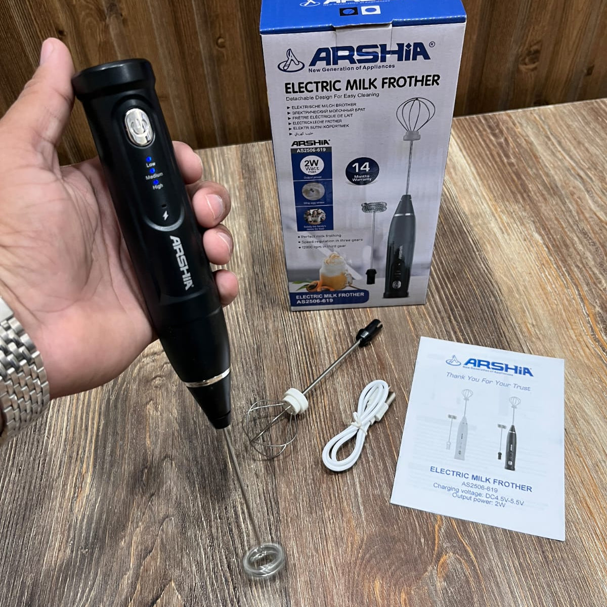 Arshia Electric Milk Frother AS2506-619 – Rechargeable Handheld Whisk