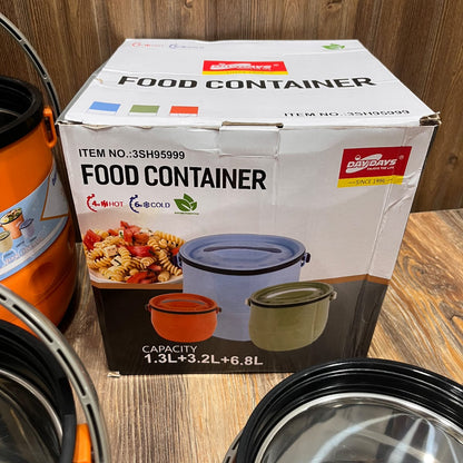 DayDays Insulated Food Container Set (3 Pcs) – Hot & Cold, 1.3L + 3.2L + 6.8L