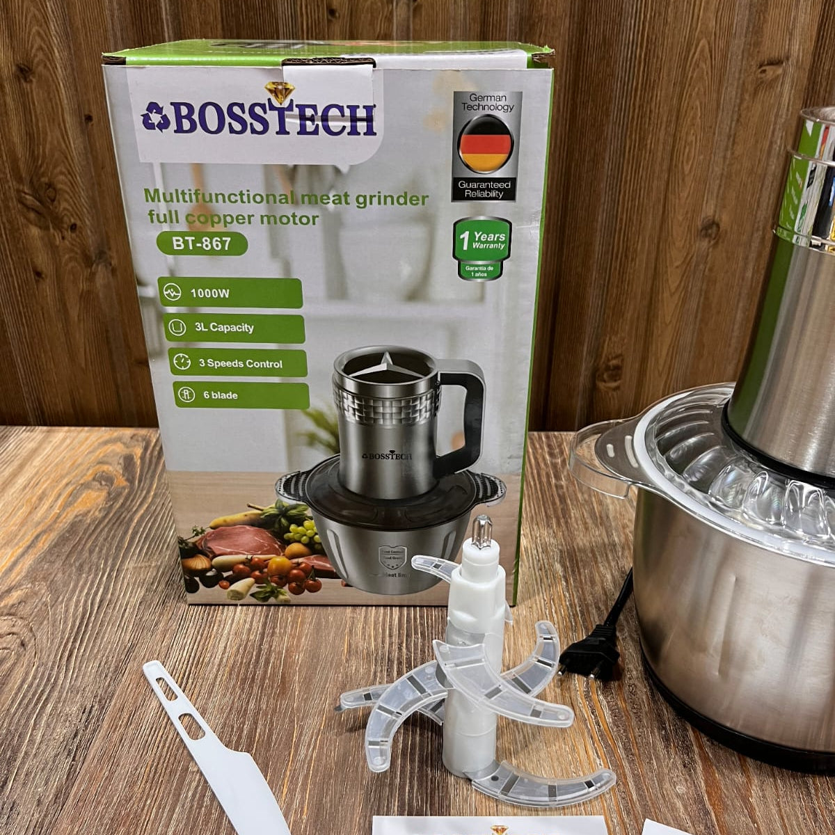 Bosstech BT-867 Multifunctional Meat Grinder & Food Processor 1000W, 3L