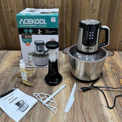 Acekool AK-303 Food Chopper - 800W, 3L, 6-Piece Titanium Golden Blade