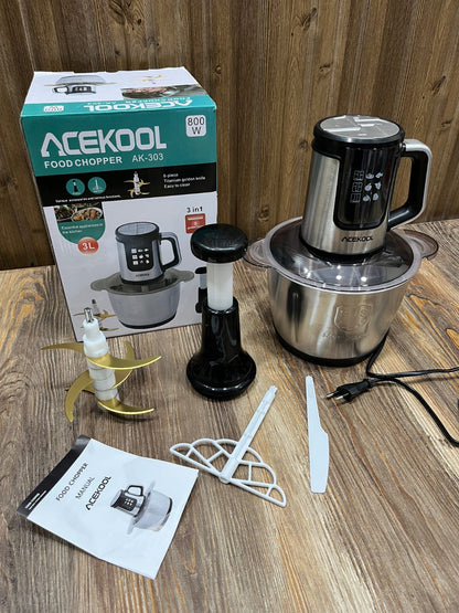 Acekool AK-303 Food Chopper - 800W, 3L, 6-Piece Titanium Golden Blade