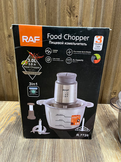 RAF Food Chopper 3-in-1 - 1200W, 3.0L, Four-Blade Spiral Blades