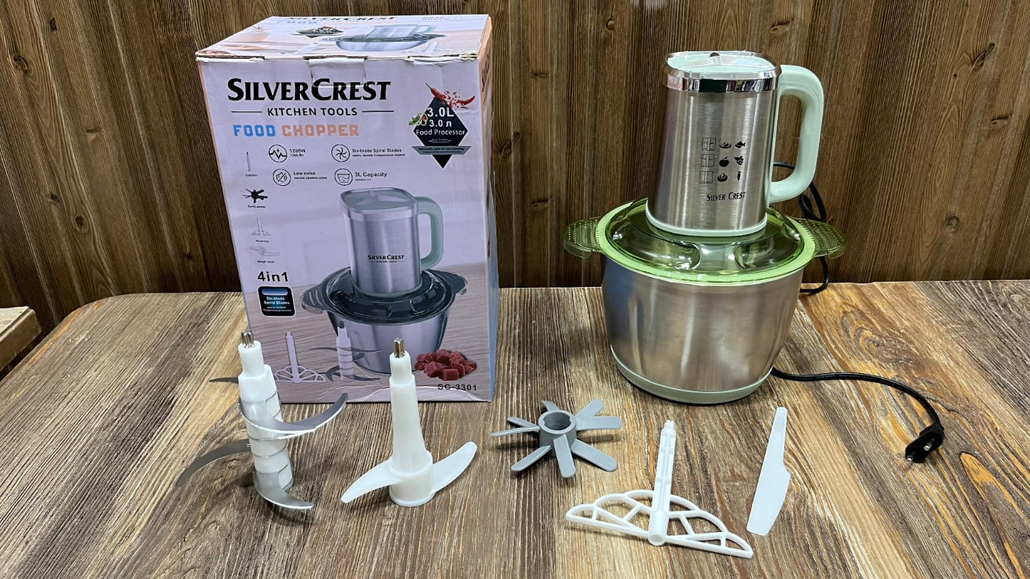 SilverCrest SC-3301 4-in-1 Food Chopper & Processor - 1200W, 3.0L