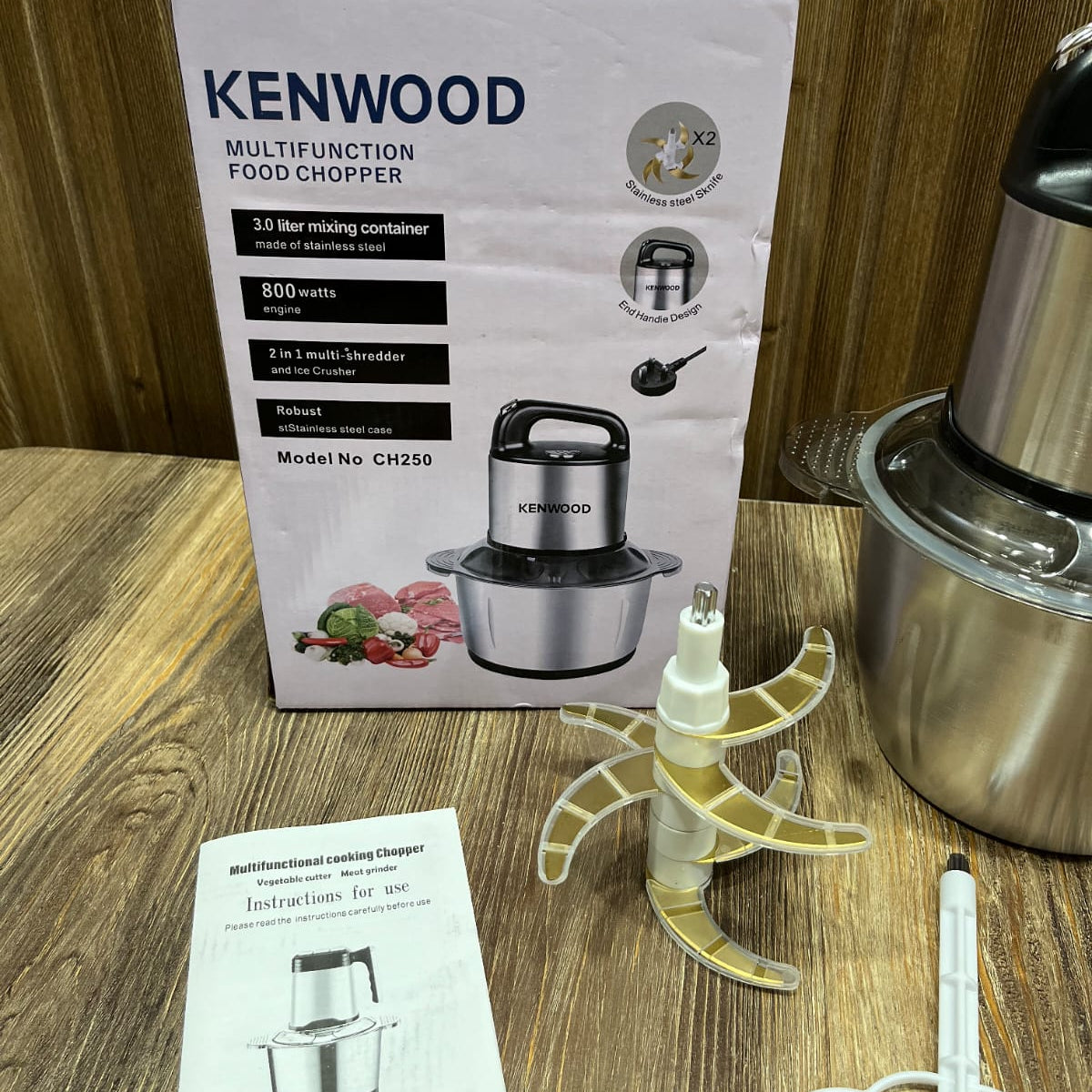 Kenwood CH250 Multifunction Food Chopper - 800W, 3L Stainless Steel Bowl