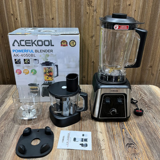 Acekool AK-4050BL 3-in-1 Powerful Blender, Chopper & Grinder - 2000W, 3L Jar
