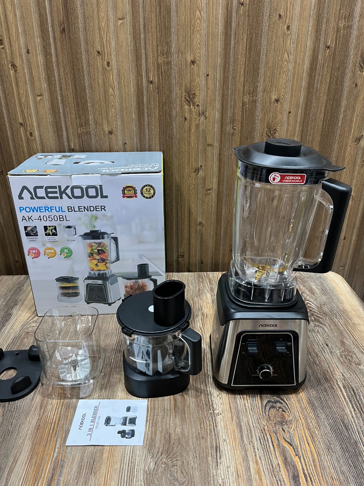 Acekool AK-4050BL 3-in-1 Powerful Blender, Chopper & Grinder - 2000W, 3L Jar