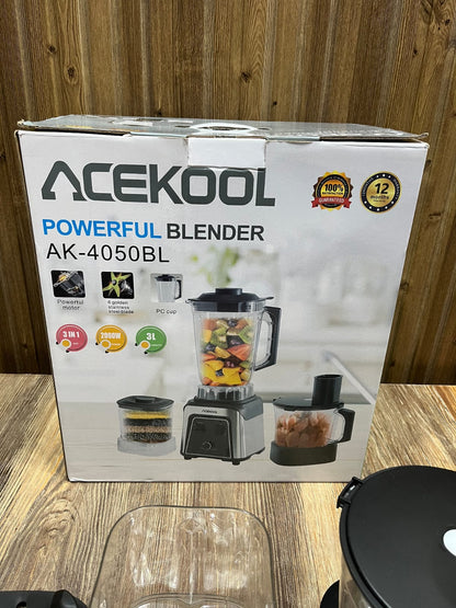 Acekool AK-4050BL 3-in-1 Powerful Blender, Chopper & Grinder - 2000W, 3L Jar