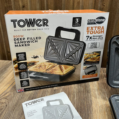 Tower T27039HM 900W Deep Fill Sandwich Maker – Cerastone Pro Non-Stick