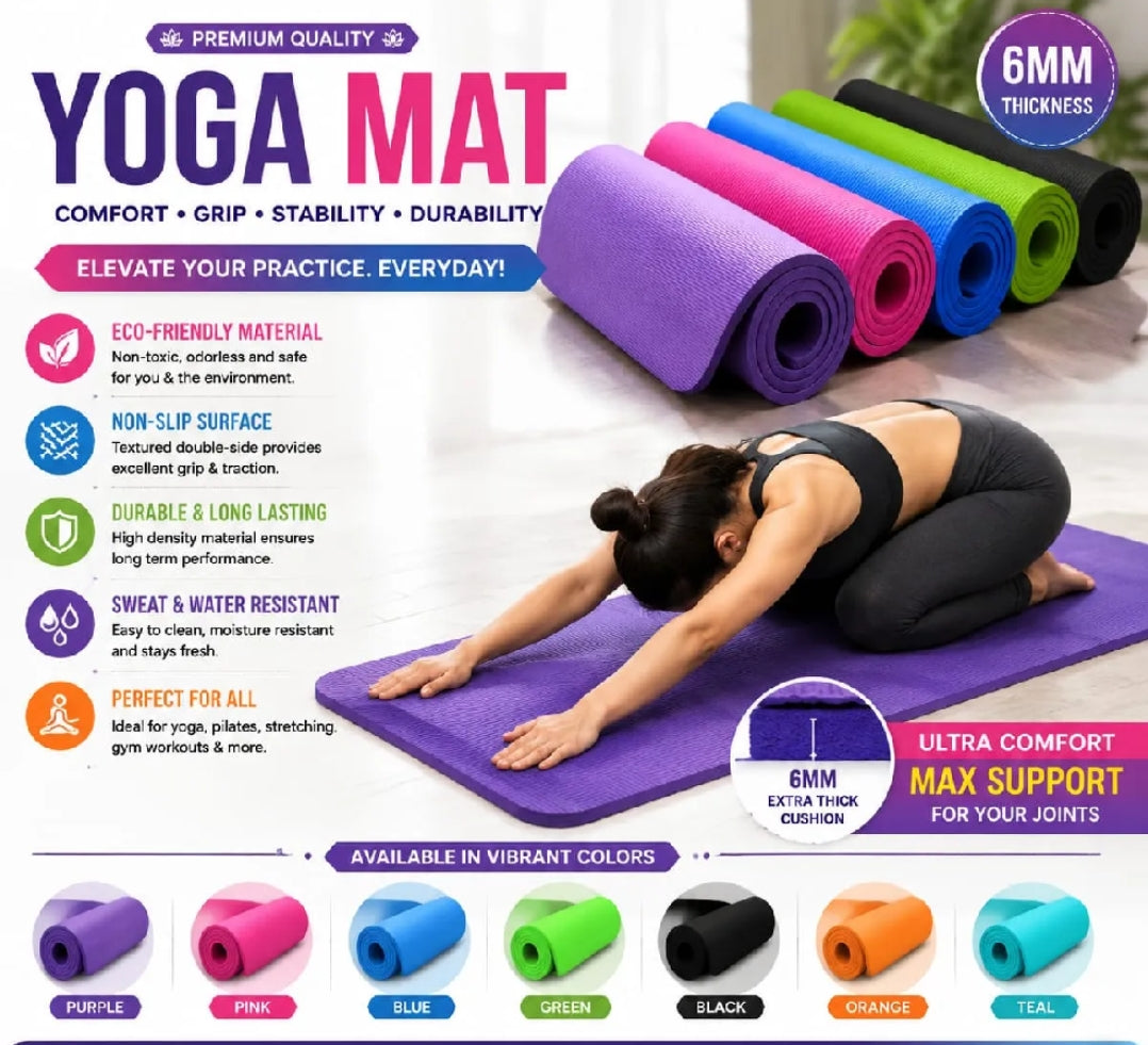 Premium Yoga Mat – Non-Slip, Eco-Friendly, Sweat Resistant | With Hanging Strap